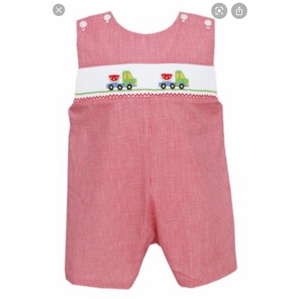 Boys Smocked Jon Jon - Watermelon Trucks